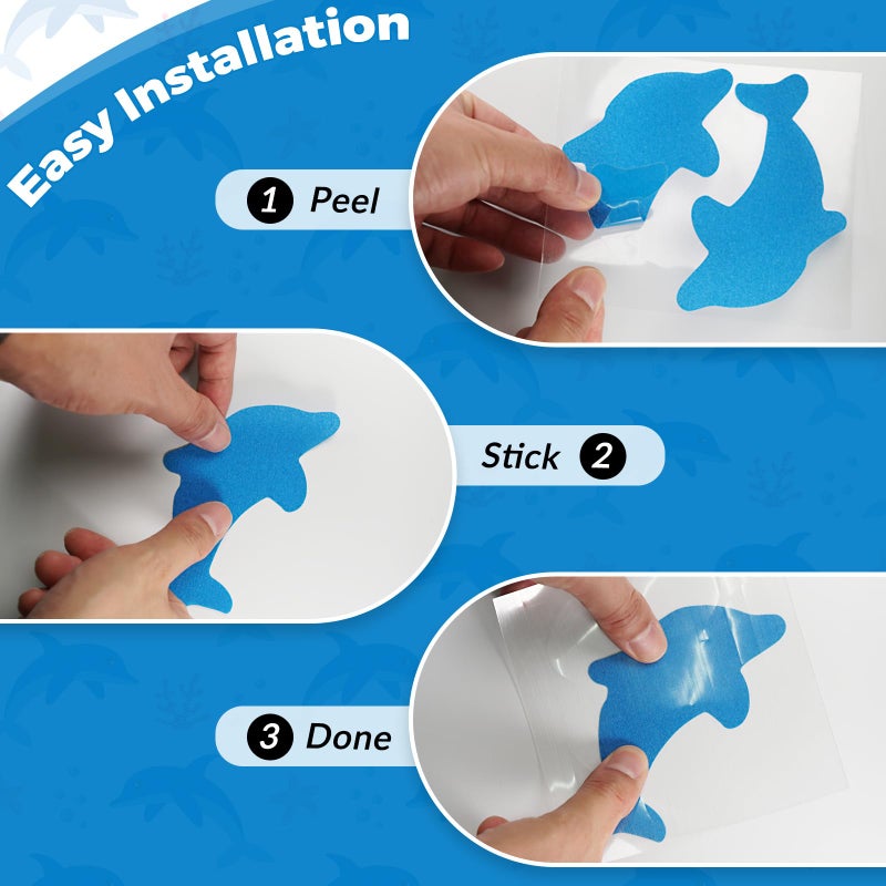 SX ملصقات غير قابلة للانزلاق لحمام S&X، لاصقات دلفين قابلة للصق - سطح خشن ناعم - عبوة من 12 ملصق غير قابل للانزلاق لارضيات الدش - قبضة مريحة على الأسطح الزلقة - Image 4